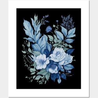 Blue Watercolor Bouquet of Flowers Posters and Art